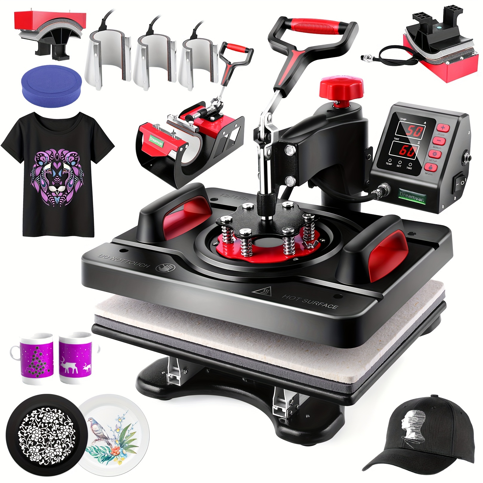 

Upgraded 8 In 1 Heat Press - Heat Press Machine With Tumbler Press 360-degree Machine Multifunction Sublimation Combo Heat Transfer Machine For T-shirts, Hats, Caps, Mugs And Plates