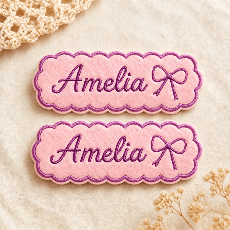 TEMU 4pcs Custom Pink Embroidered Name Patches- Iron/sew On Personalized Appliques, 10x3.5cm Soft Felt Badges For /adults, Durable Diy Decor For