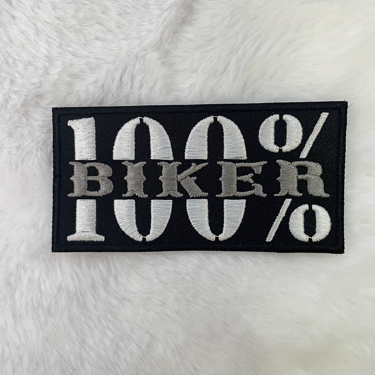 "100% Biker" Embroidered Patch, Black And White , Polyester, , For Cyclist Hats, Jeans, Jackets, Backpacks - Innovative Design Accessory