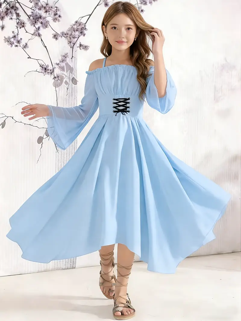 girls light blue renaissance dress shoulder flared sleeves - Temu Bahrain girls light blue renaissance dress shoulder flared sleeves - Temu Bahrain