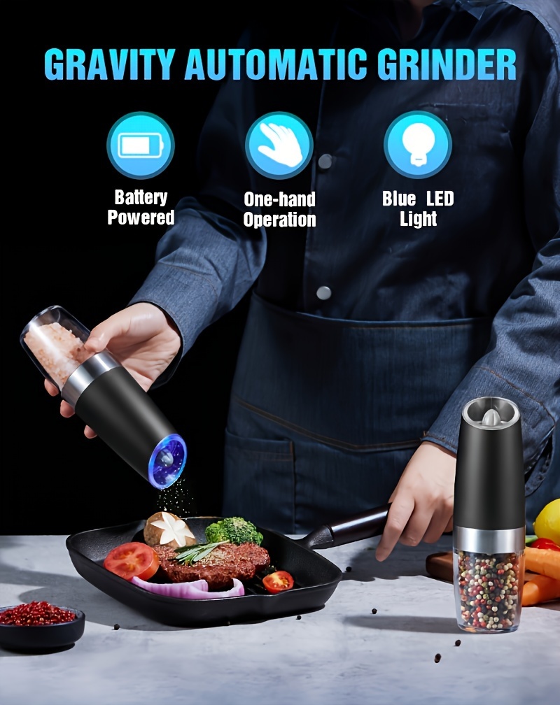 electric salt and pepper grinder set salt or pepper grinder adjustable coarseness battery operated with led   hand automatic operation stainless steel   in   colors details 0