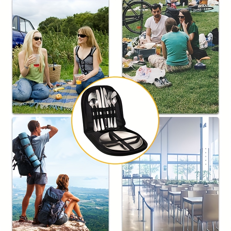 personalized 10pcs stainless steel camping utensil set portable sturdy and lightweight outdoor picnic accessories including plates forks spoons steak knives hiking backpacking camping picnics and travel essentials Product details 5