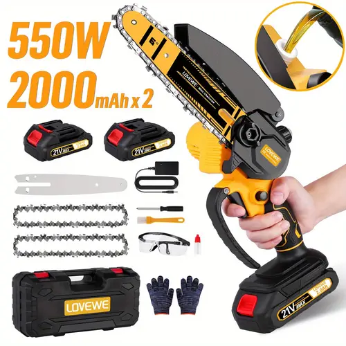 cordless mini chainsaw 6 inch handheld electric chain saw with 2pcs 2000mah batteries 18ft automatic chain tensioning auto for tree branches courtyard household and gardens ideal fathers day gifts for men husband