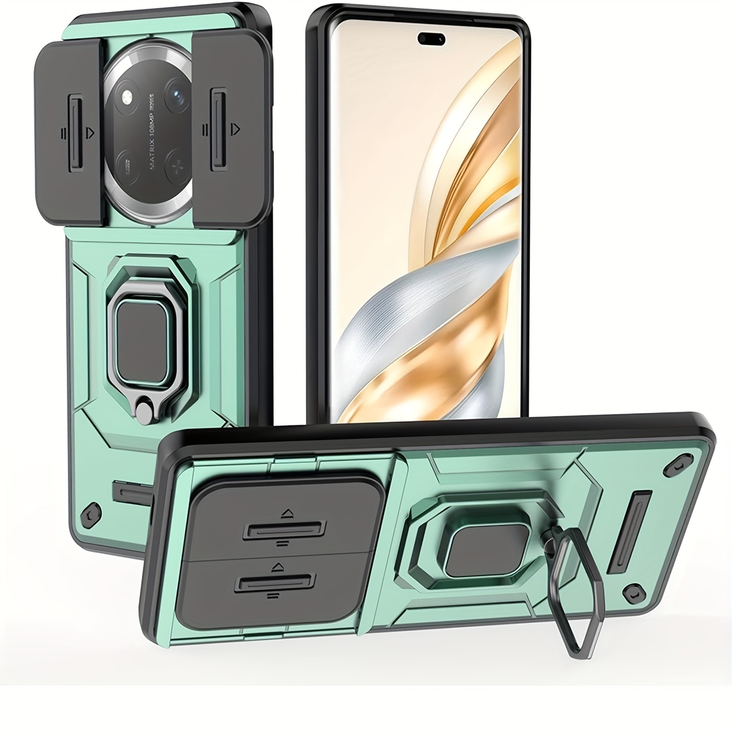 TEMU Étui téléphone : Compatible avec Honor lite 5G / X9C 5G, lentille coulissante, protection [support intégré], cadre en métal magnétique, étui TPU