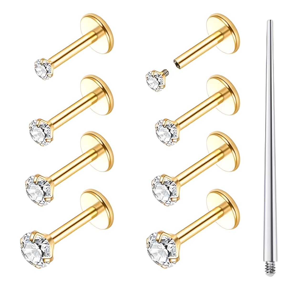 E-shop 9-teiliges Nasenring-Set mit Innen-Gewinde für Damen und Herren, chirurgisch, 304 Edelstahl, CZ, Piercing-Schmuckset für