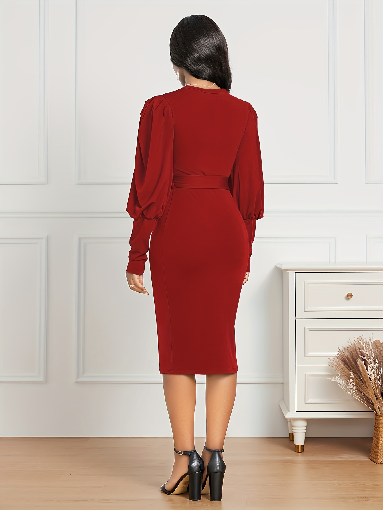black lace v neck long sleeve dress Xscape Women's Long Sleeve V-Neck Dress - Black