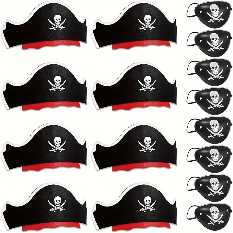 16pcs pirate costume set classic skull print hat eye mask captain hat eye patch for cosplay halloween fancy dress accessories