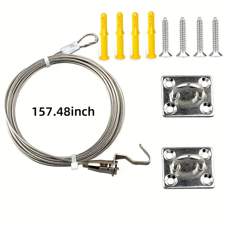 Image of A Set Of Stainless Steel Wire Rope Curtain Track Kits, Suitable For Hanging Curtains, With Adjustable Hooks And Perforated Base