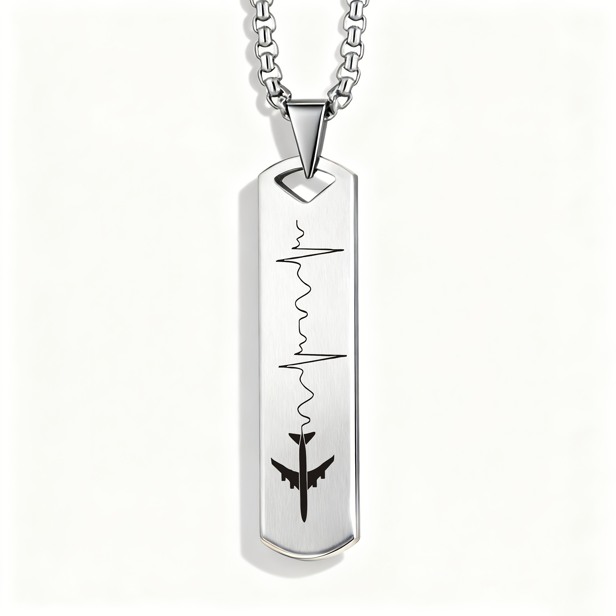 TEMU A Stainless Steel Pendant Necklace Designed With Airplane And Ecg Patterns, Featuring A Minimalist And Versatile Style, Making It A Perfect Gift