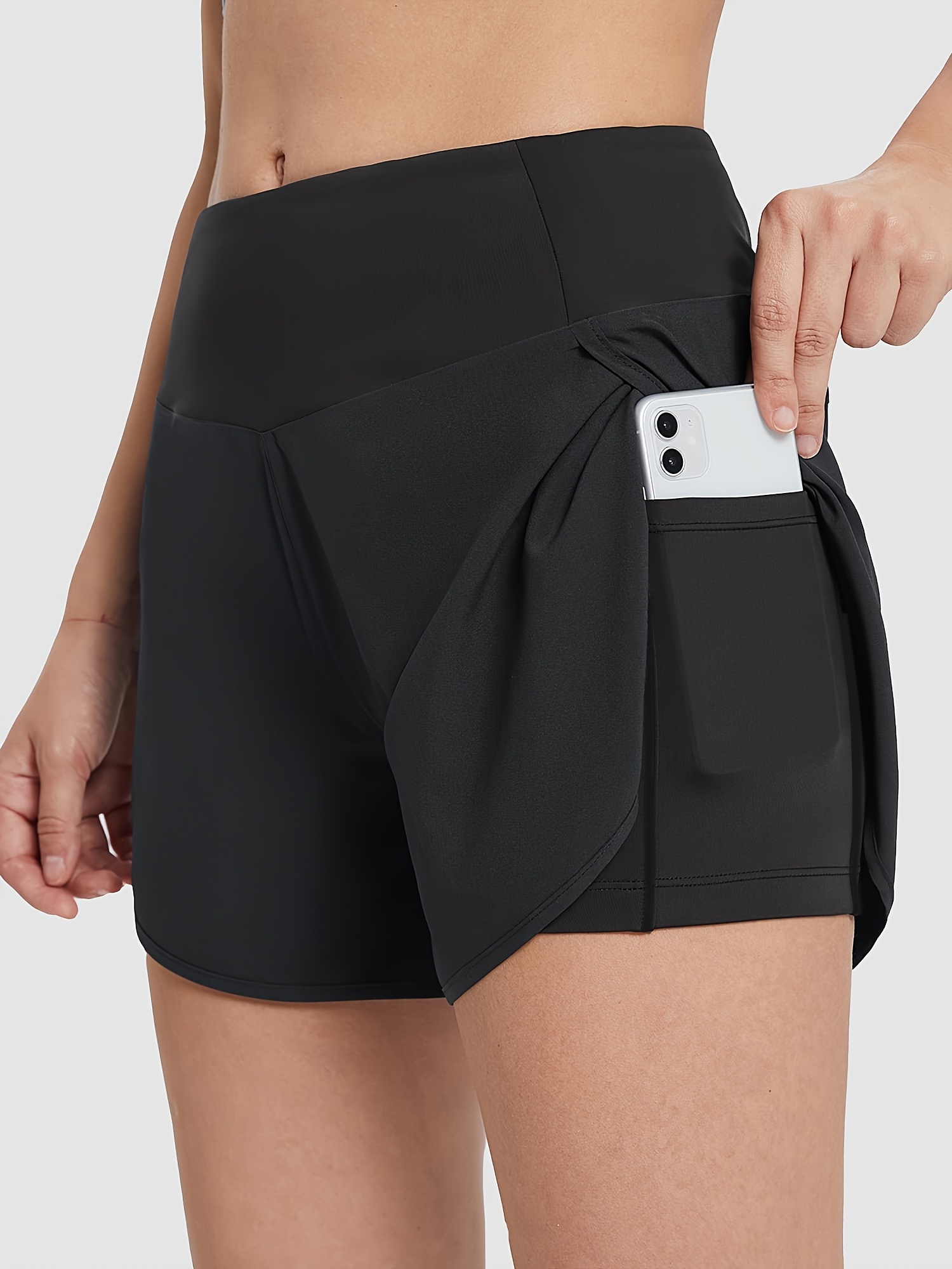 womens pocket anti wardrobe   high waist athletic   yoga shorts