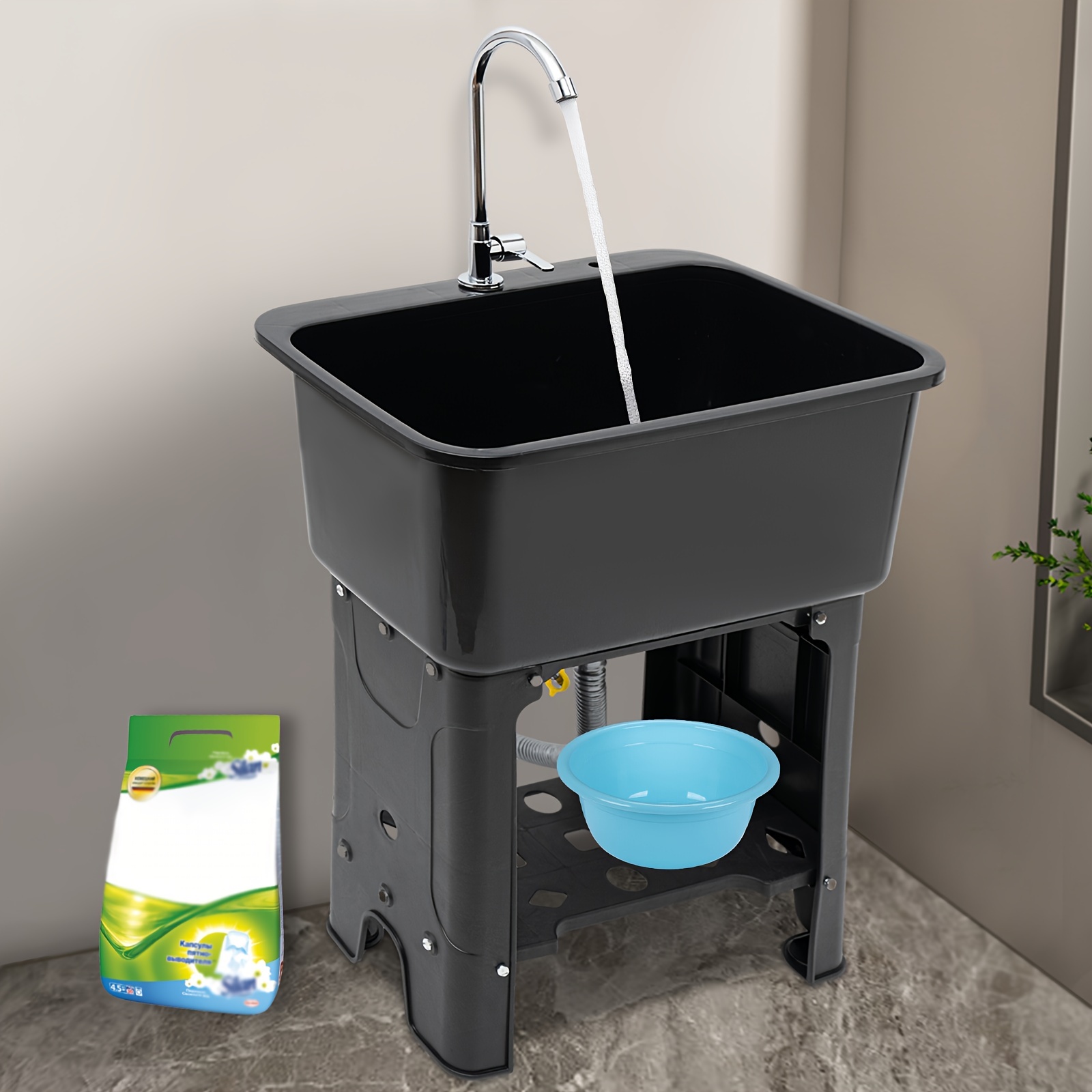 

Utility Sink Laundry Tub, Indoor Outdoor Utility Sink With 360° Rotating Faucet, Hoses And Drain Kit, Freestanding Utility Sink For Laundry Room, Garage, Garden