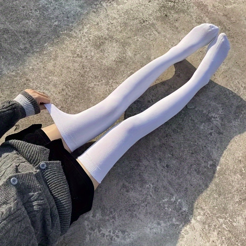Simple Solid Thigh High Socks, College Style All-match Over The Knee Socks, Women's Stockings & Hosiery