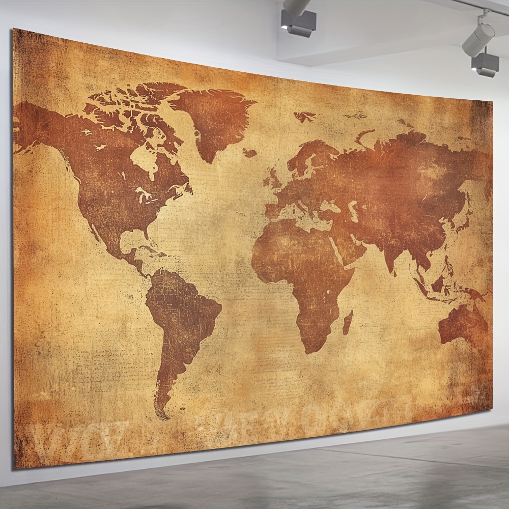 

1pc Vintage World Map Tapestry - Elegant Earth Illustration Wall Hanging, Polyester, Ideal For Bedroom, Office, Living Room Decor, No Power Needed, World Map Wall Decor