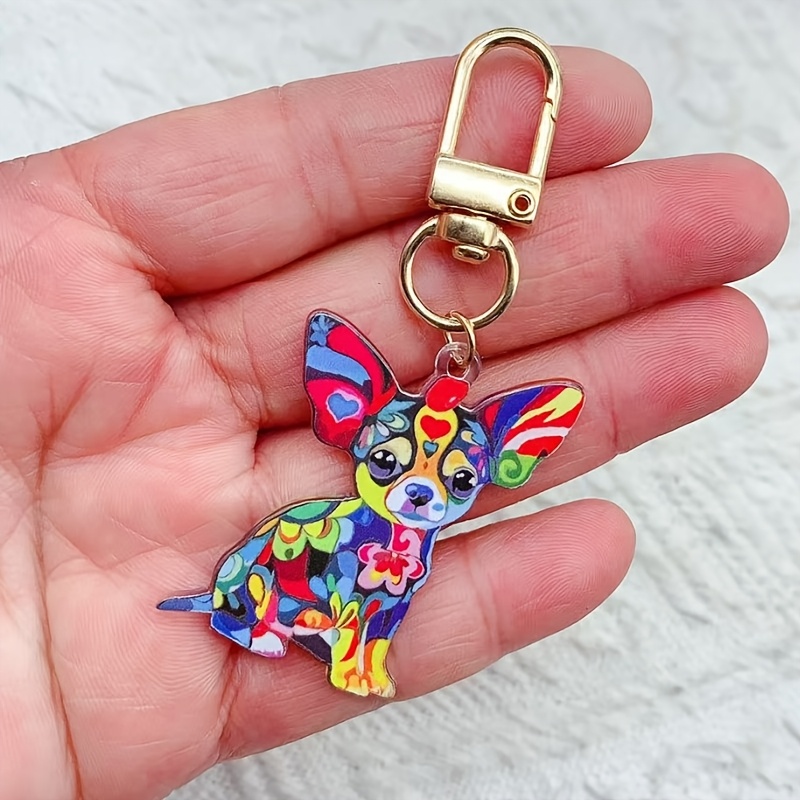 

Acrylic Chihuahua Dog Keychain, Alloy Key Ring, Multifunctional Charm For Backpacks & Car, Single Piece Decorative Pendant