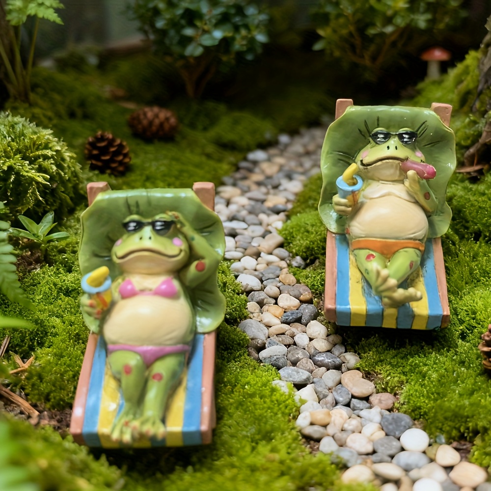 E-shop 2er-Set Niedliche Strandfrosch-Stück-Statuen, wunderschöne Harztiere, Dekorationen, Desktop, , kreative Geschenke