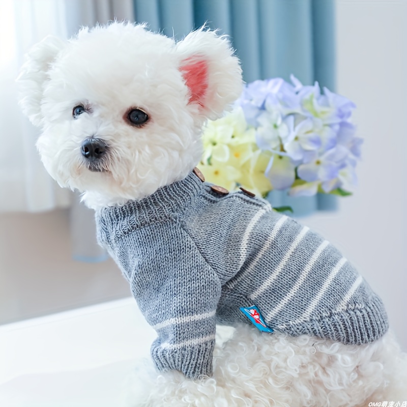 

Pull rayé en pour chien - Pull à rayures grises et blanches pour chiens de petite race et chats - Tissu en polyester Vêtement d'automne et d'hiver à pattes pour Bichon , Poméranien et Teddy