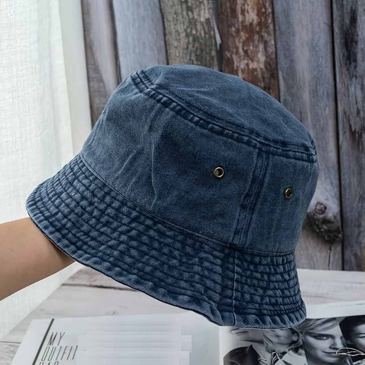

Washed Distressed Denim Bucket Hat Vintage Solid Color Unisex Sun Hats Casual Outdoor Fisherman For Women Men