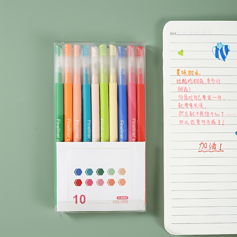 Image of 10pcs Of Hand Account Pens With Colorful Fiber Tips, Neutral Needle Tube Pens, Neutral Pens, Fine Fluorescent Pens, Fine-tip Hand Account Notes, Doodles, College Supplies, Painting Pens