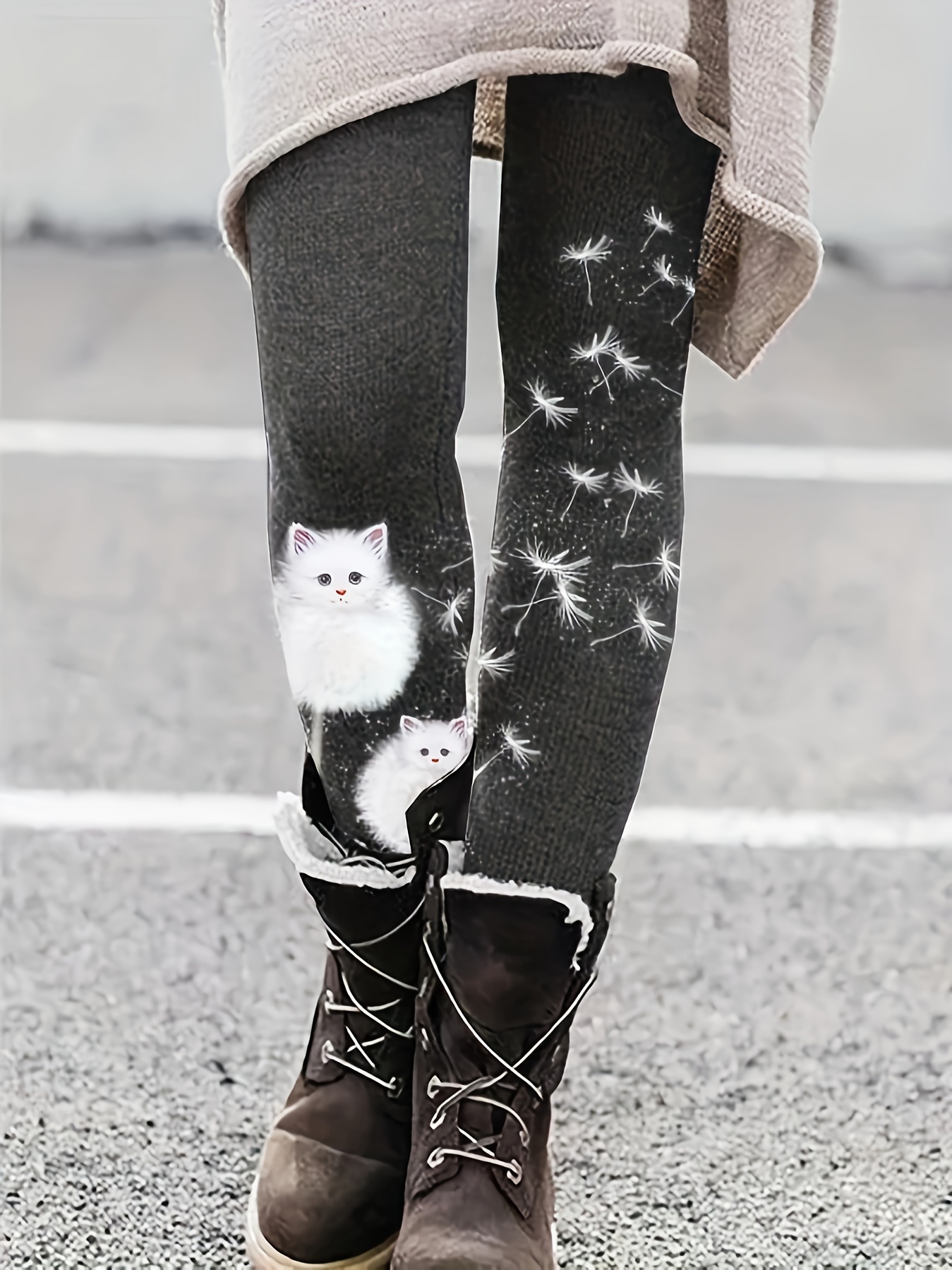 Plus Size Cute Leggings Women's Plus Allover Cat Print - Temu