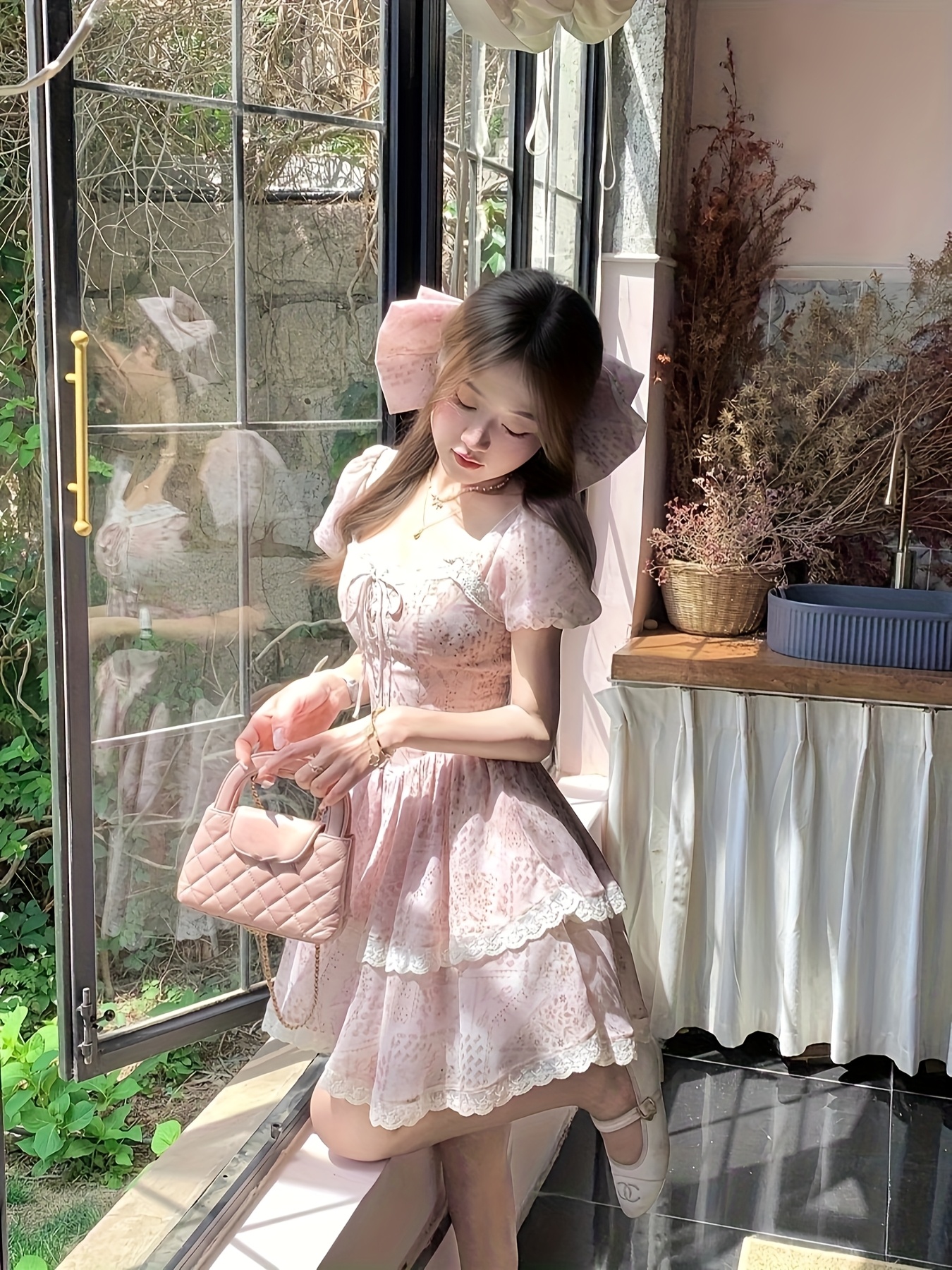 womens vintage inspired floral neck dress misty Temu Australia