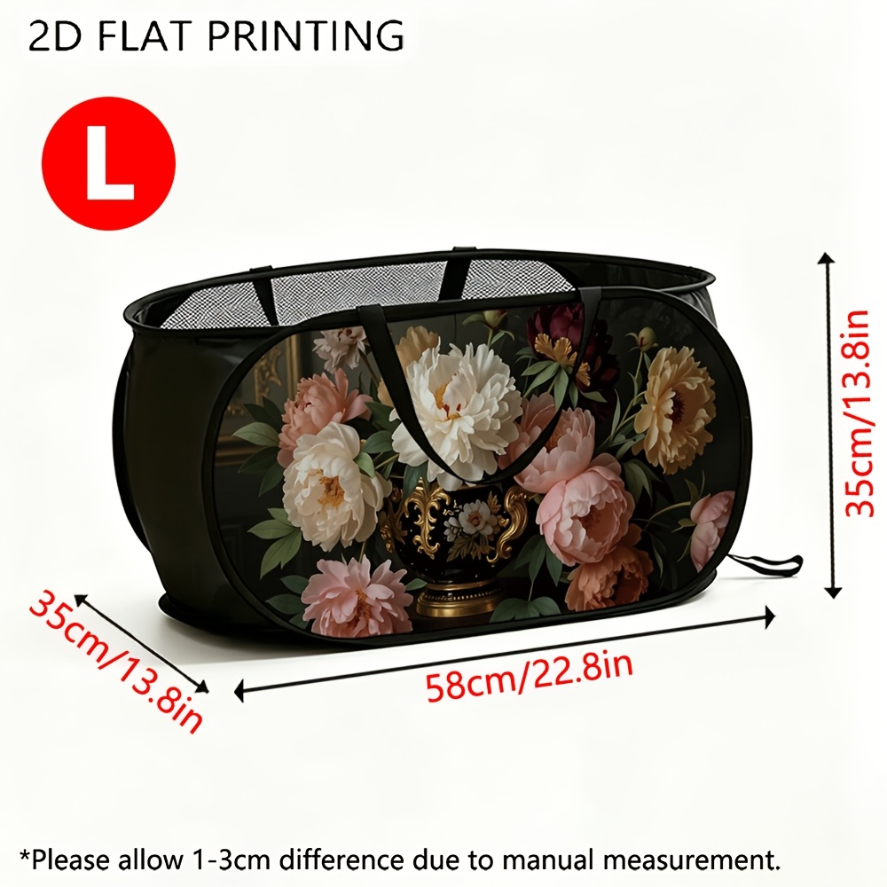 TEMU 1pc Mesh Pop-up Laundry Basket, Ornate Vase Pattern, Large Capacity, Foldable Polyester Material, Ideal For Daily Use At Home Or In Dorms,