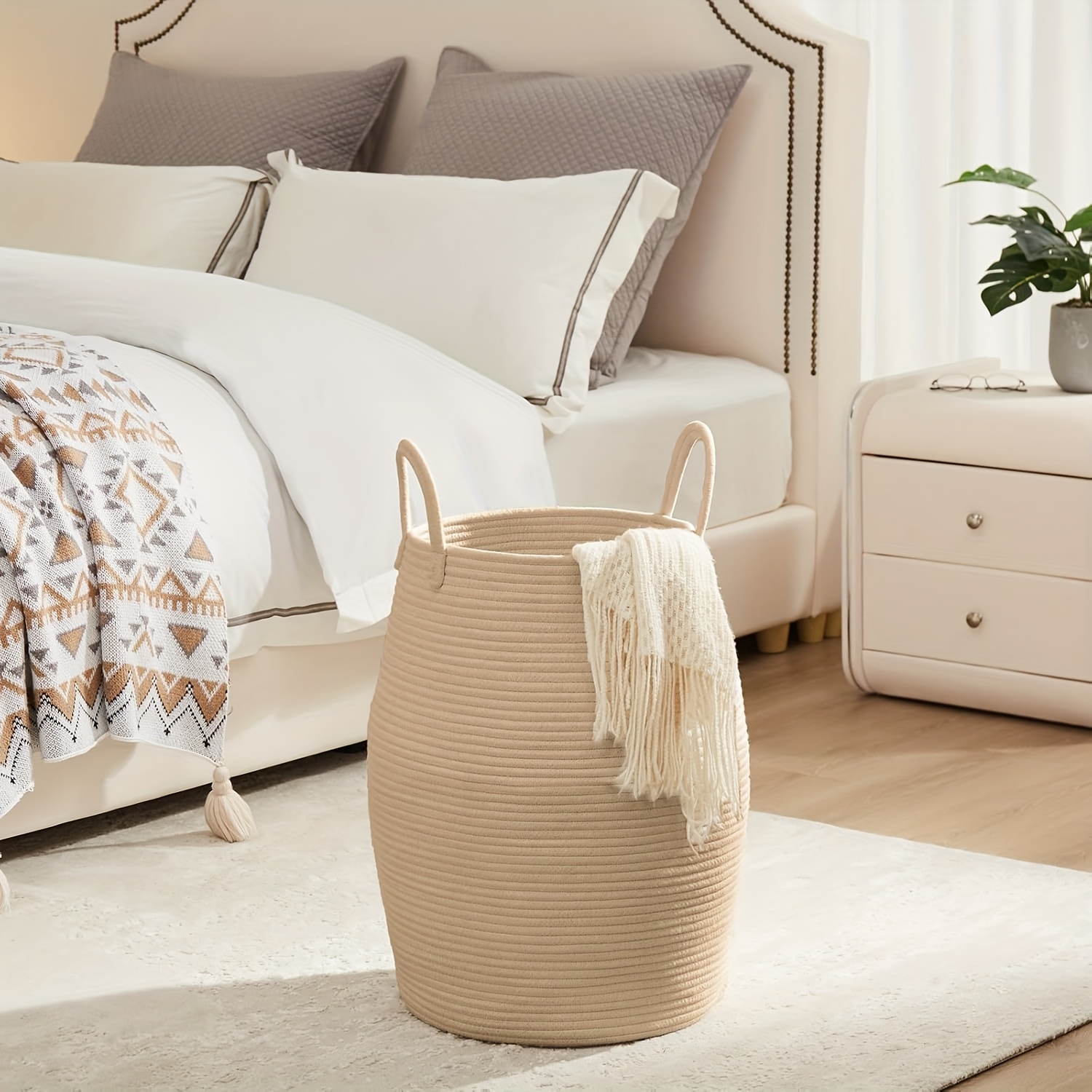 1pc Large Bohemian Laundry Hamper Basket - Foldable Tall Clothes Hamper with Extended Handle, Fabric Oval Storage for ' Room, Dorm, Hotel - Space-Saving Cloth Basket 55.88cm Height, Laundry Hampers