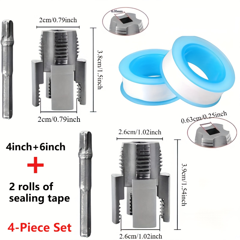 2/4pcs Ppr Pipe Threader Tool + Water Pipe Sealant Tape, +dn20, Electric Drill-type Thread Repair - 1/2&3/4 Internal & External Threads For Pvc And Ppr Pipes, Heavy-duty Metal Pipe Repair Tool