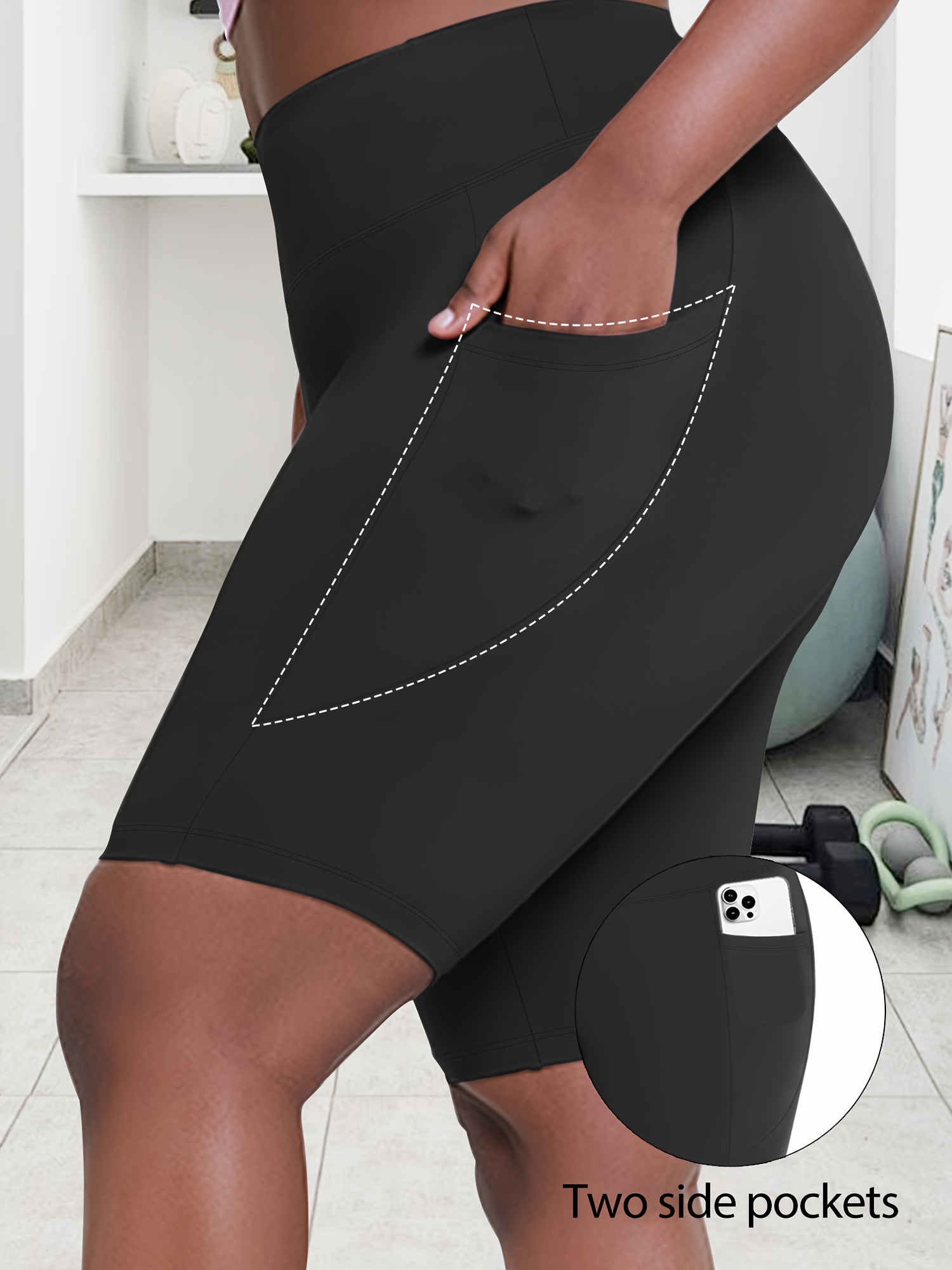 Plus Size - Women'S Plus Size High Waist Crescent Pocketed Shorts - Stretchy, Comfort Fit, Casual Summer Style with Plump Design, Breathable Fabric for Everyday Wear, Plus Size Shorts