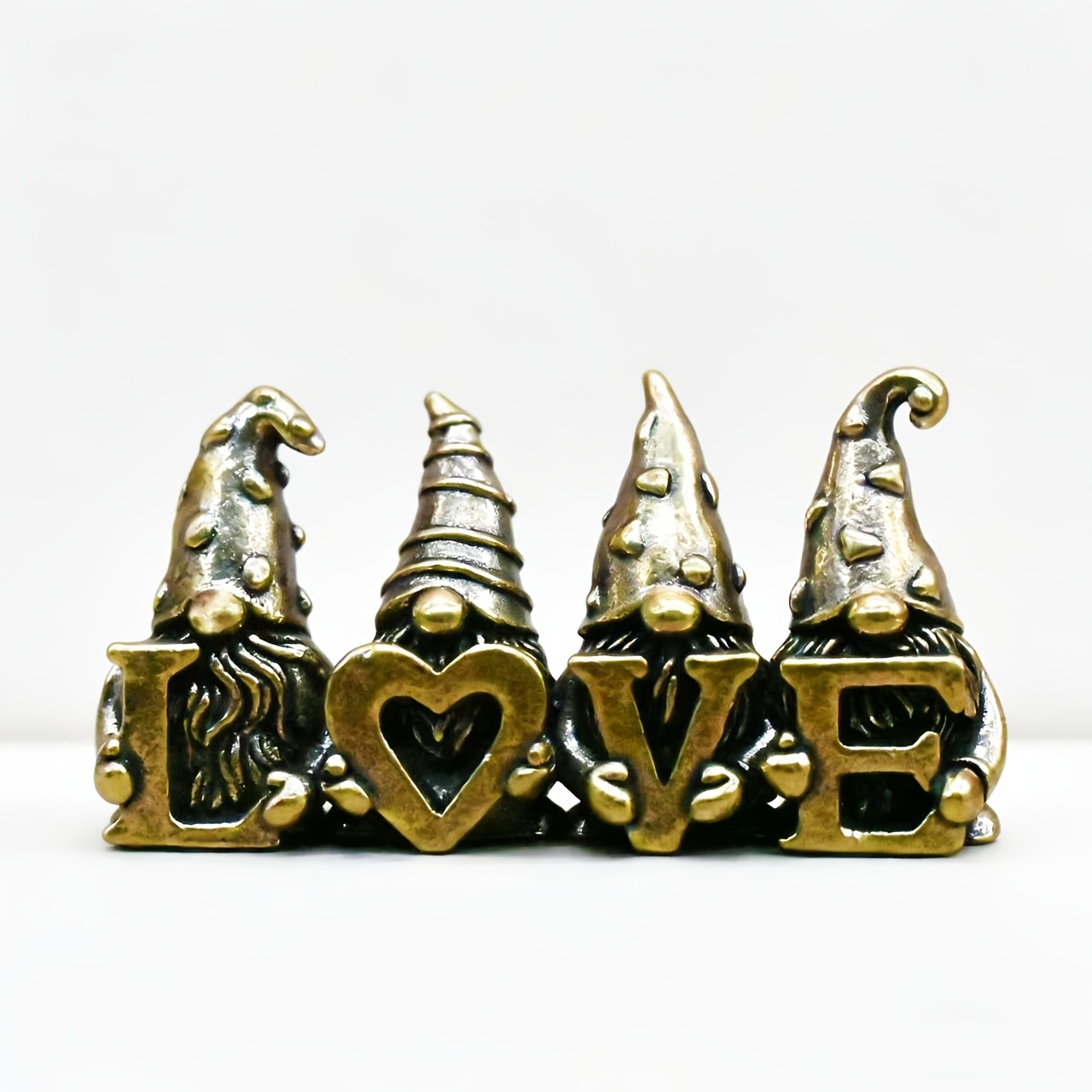 TEMU A Set Of 4 Conjoined Dwarf Their Love, Brass Conjoined Dwarf Gnome Figurine Ornament - Love Valentine's Day Couple Gift, Weddings And