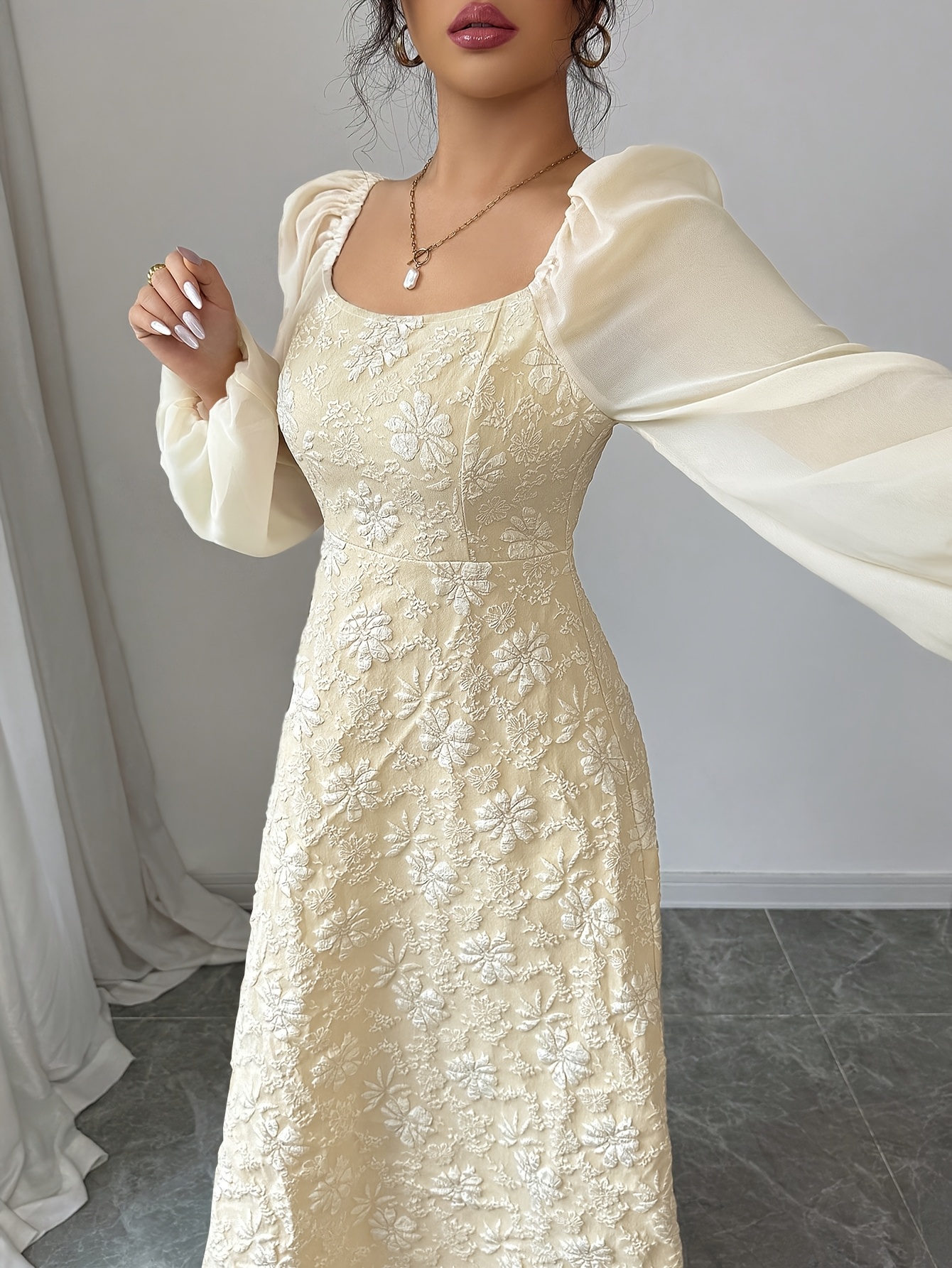 chinese dress ladies A-Line Wedding Guest Dresses Elegant Dress Semi Formal Tea Length Short Sleeve V Neck Belt / Sash Chiffon with Beading US 16Plus / UK 20 / EU 46