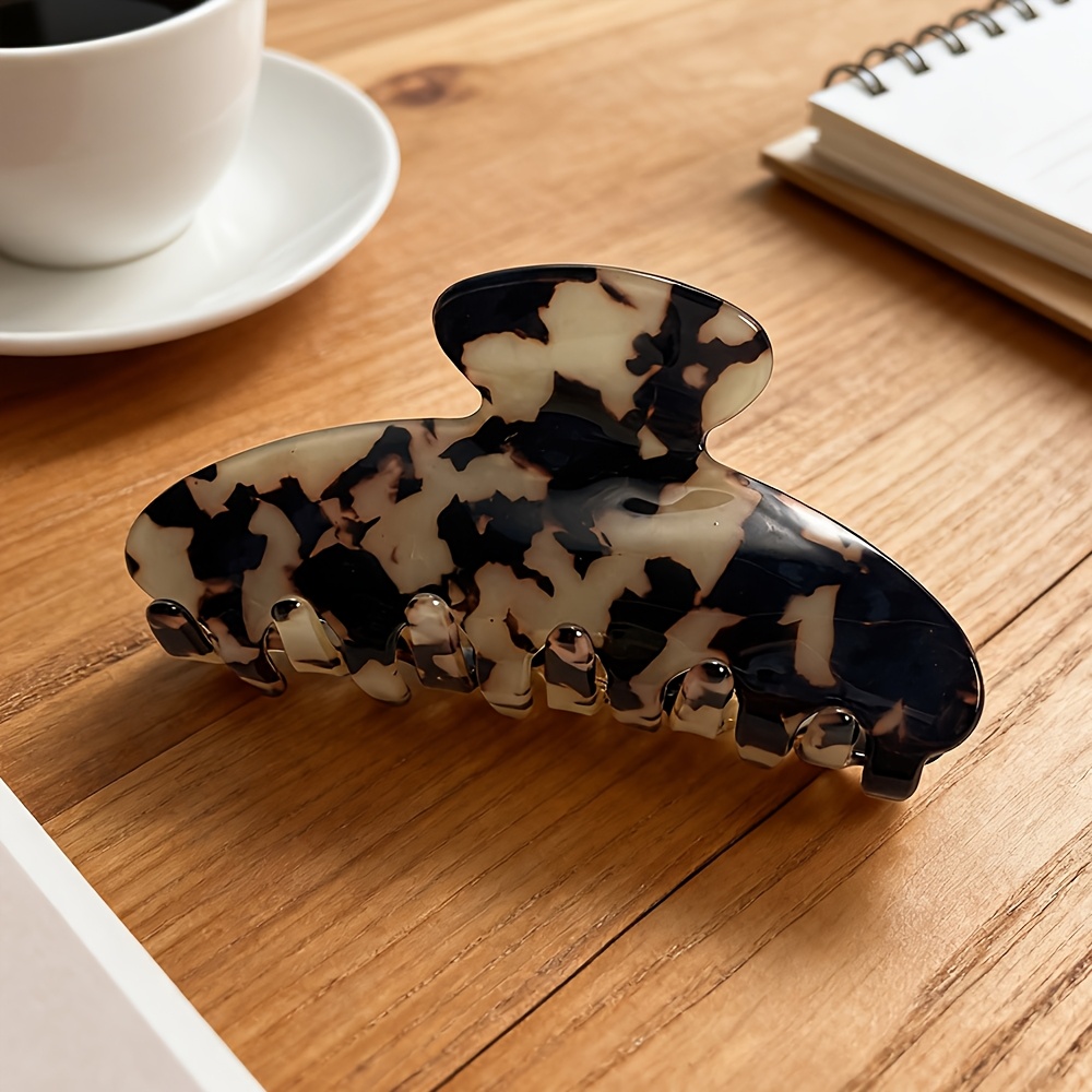 TEMU 1pc Oval Tortoiseshell Pattern Hair Claw Clip Leopard Print Large Size Hair Claw 3.46 Inch Strong And Not Easy To Damage Hair Claw Gathering