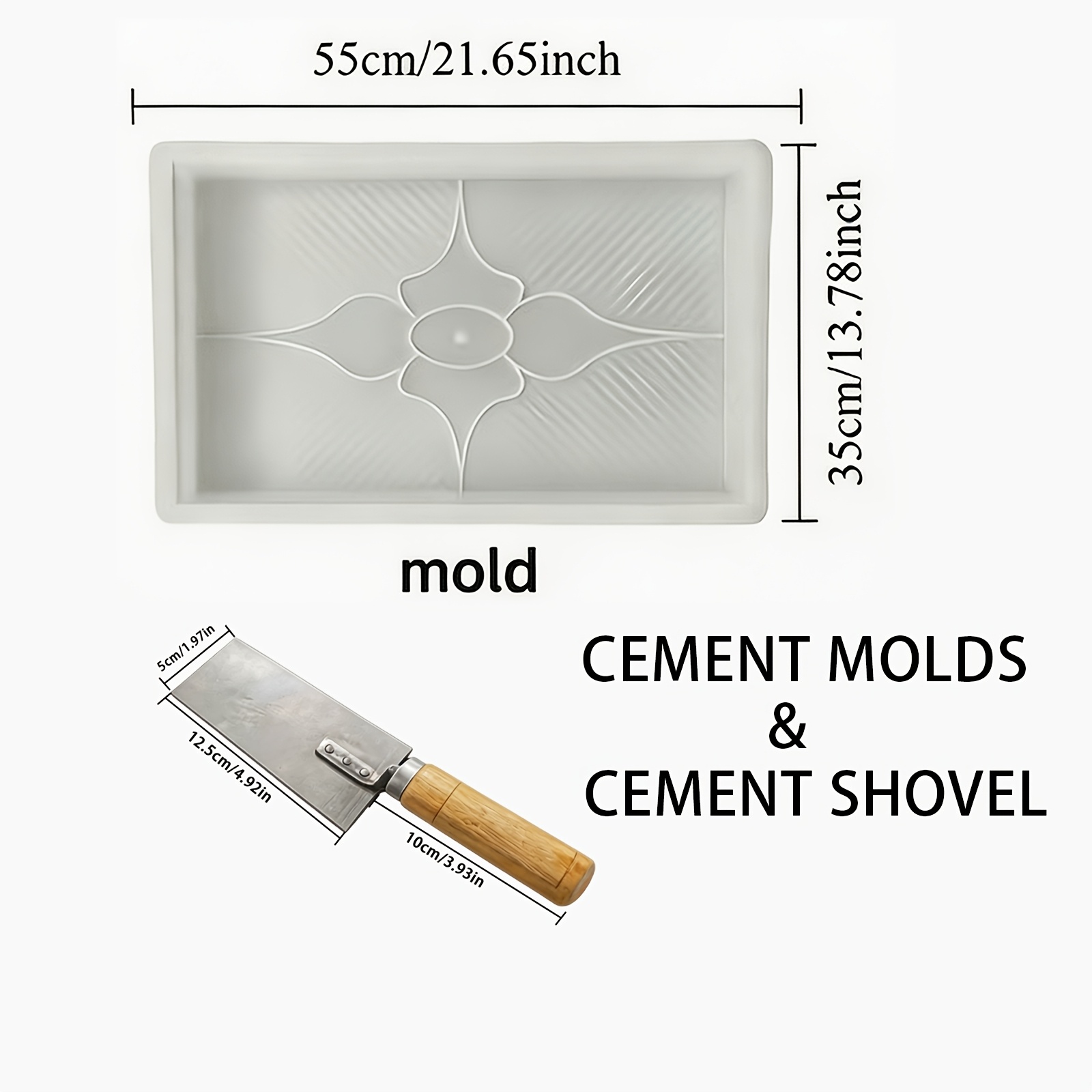 TEMU LM0001 Moules de Pavage en Béton (1 Moule en Plastique pour Béton + 1 Pelle à Béton), Réutilisables et Faciles à Démouler, Conviennent pour