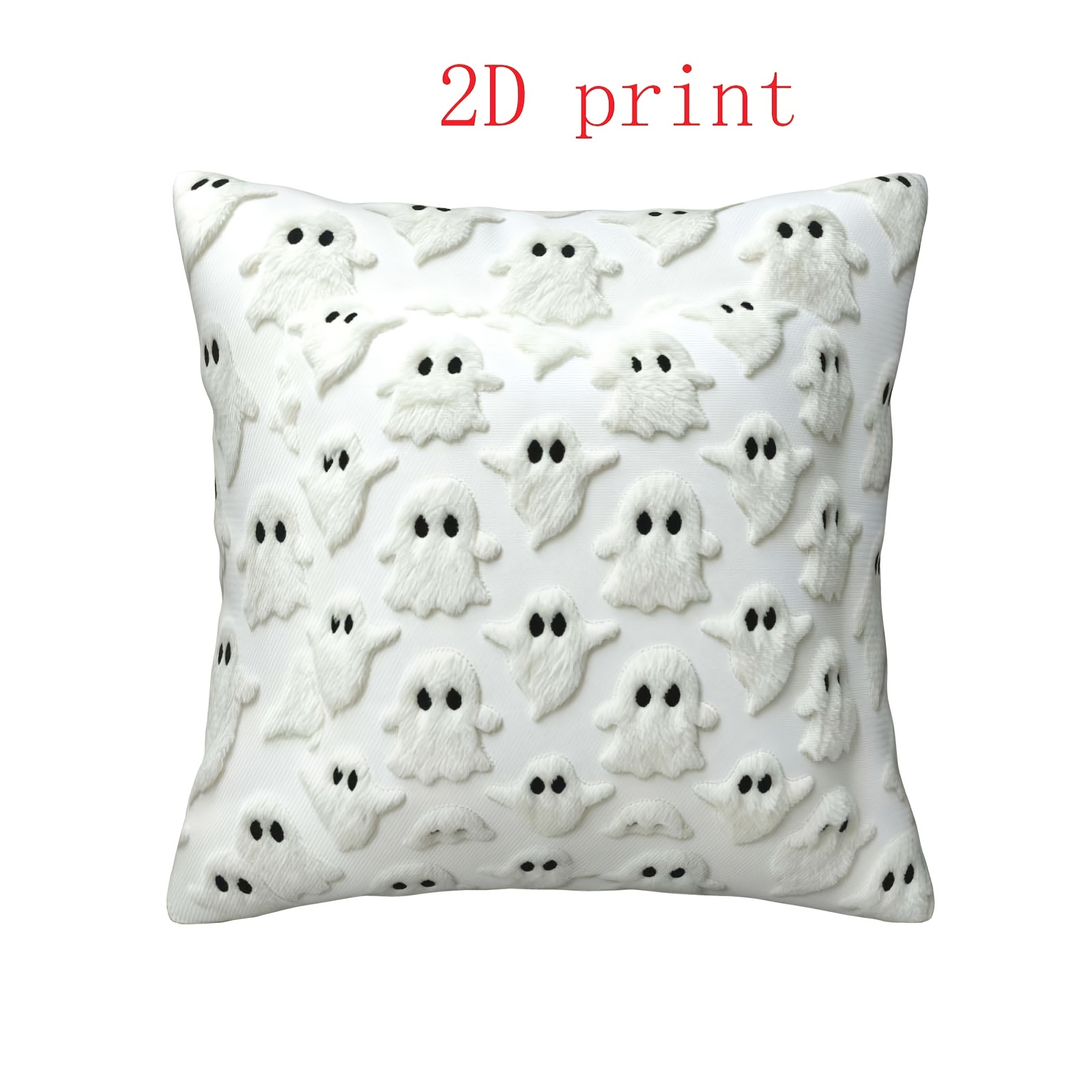 TEMU 1 taie d'oreiller style Ins Ghost blanche de 18X18 pouces, coussin imprimé 2D ; Ambiance d'Halloween pour salon