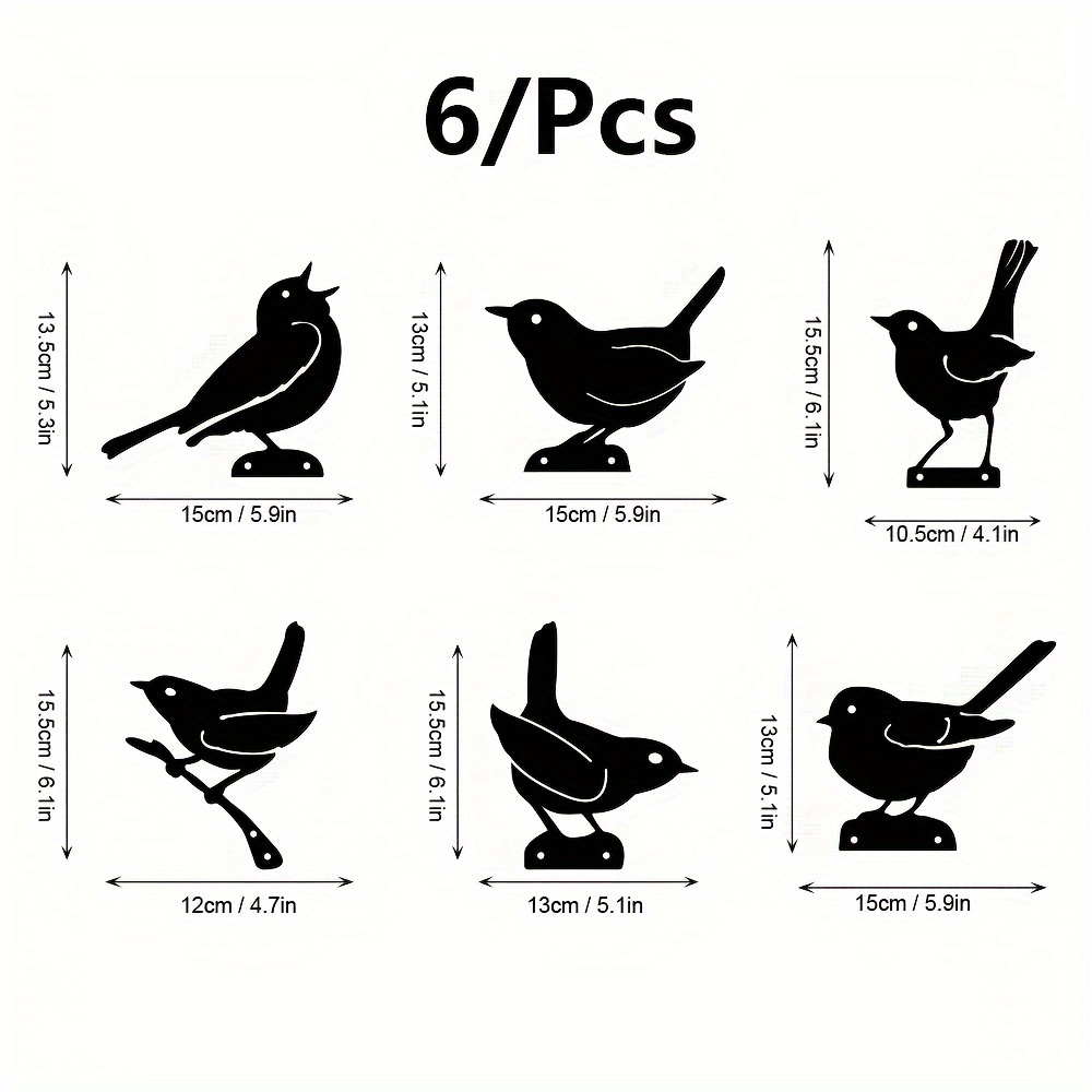 Image of Set Of 6 Metal Fence Decorative Birds, Artistic Fence Birds, Wall Decorations, Fun Birds, (5.9*5.1in) Yard Fence Decorations For Grass And