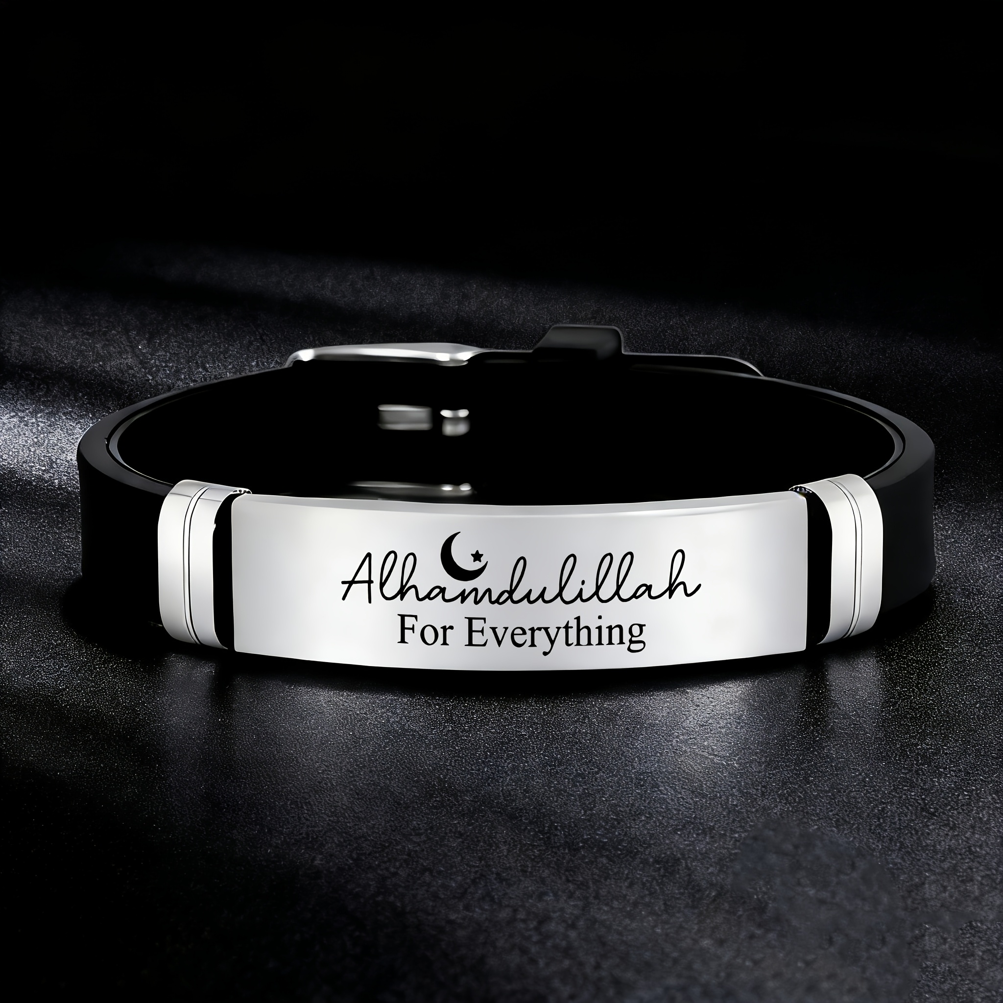 Men's Alhamdulillah Crescent Arabic Silicone Bracelet