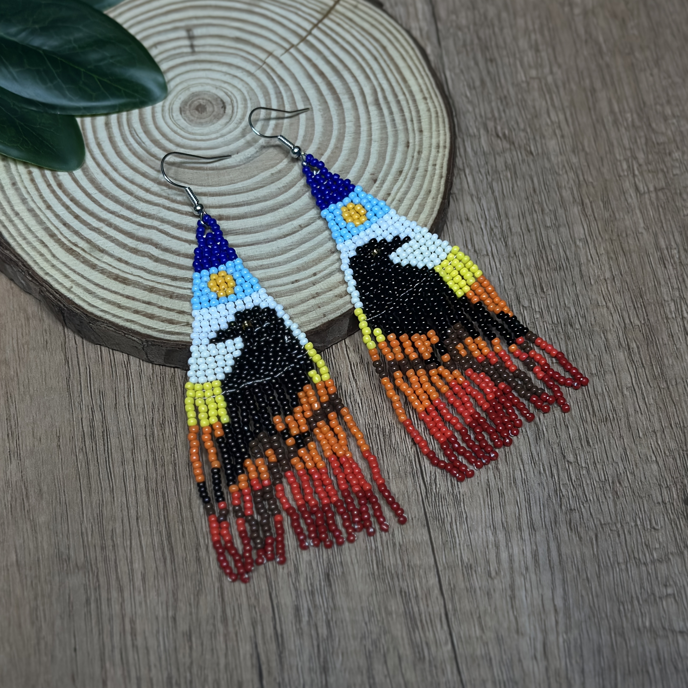 Handcrafted Bohemian Raven Beaded Tassel Earrings for Women