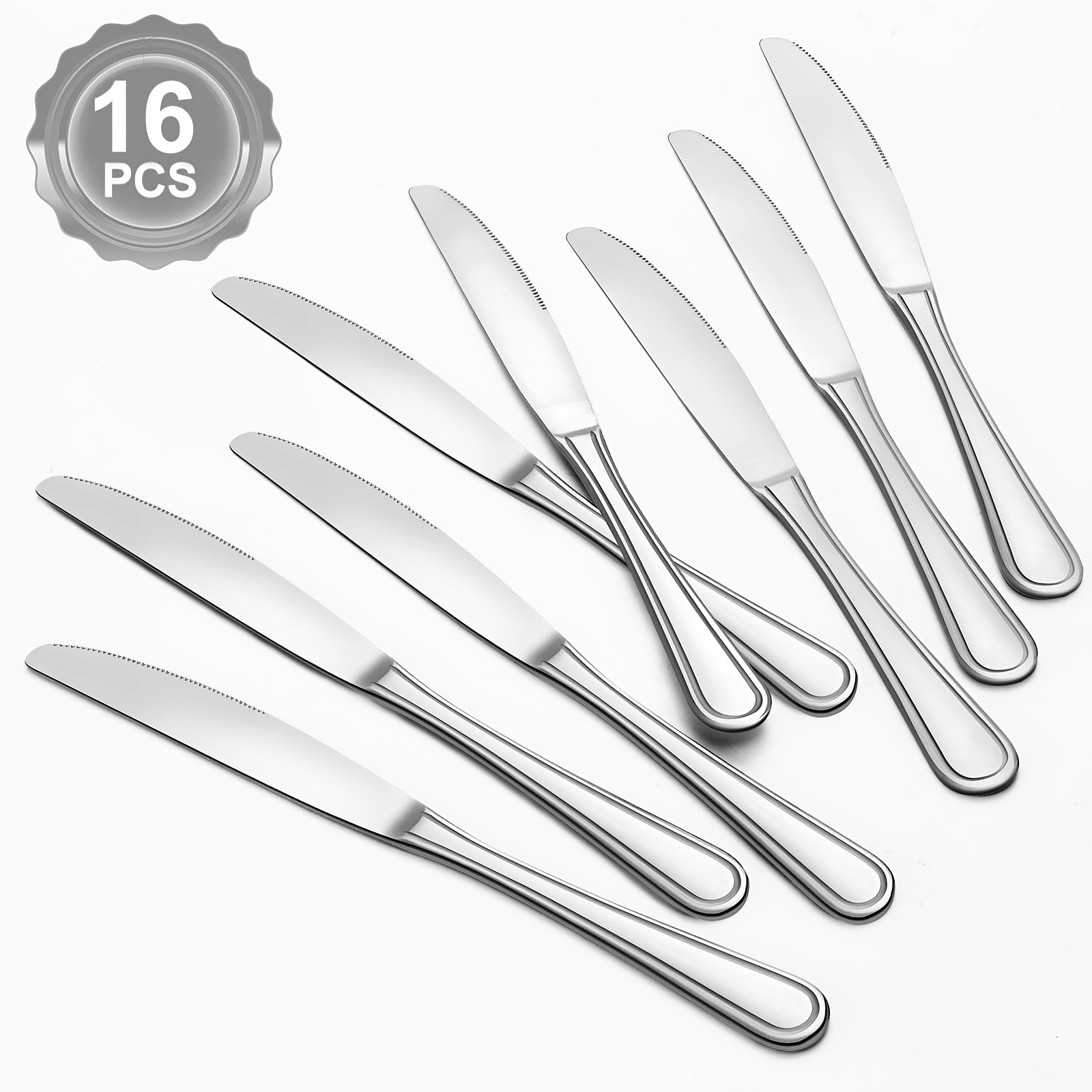 

16pcs Stainless Steel Table Knife Set - 9" Butter & Steak Knives, Mirror Polished, Dishwasher Safe - Home, Restaurant, Kitchen Use, Best For Christmas, Thanksgiving