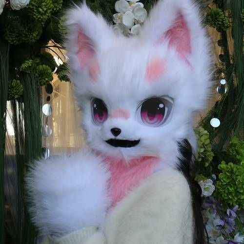 soft fur animal head cat cosplay mask white pink anime for halloween costume parties and themed events halloween maskcat mask cartoon dog mask animal headgear