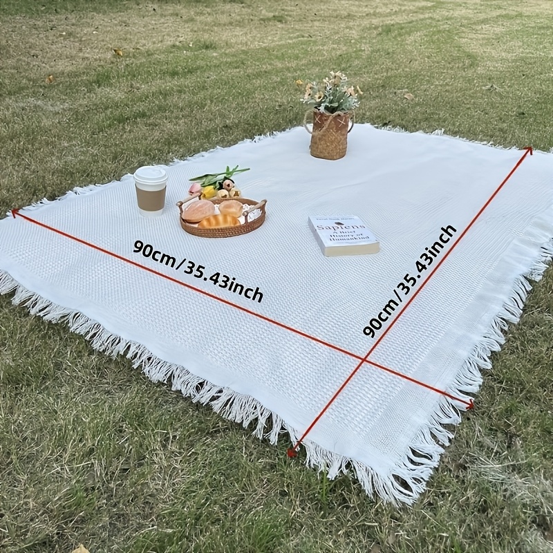 TEMU Couverture de camping légère 1 pièce, tapis de - d'extérieur lavable en machine avec bords à pompons, convient pour pelouses, tentes, plage,