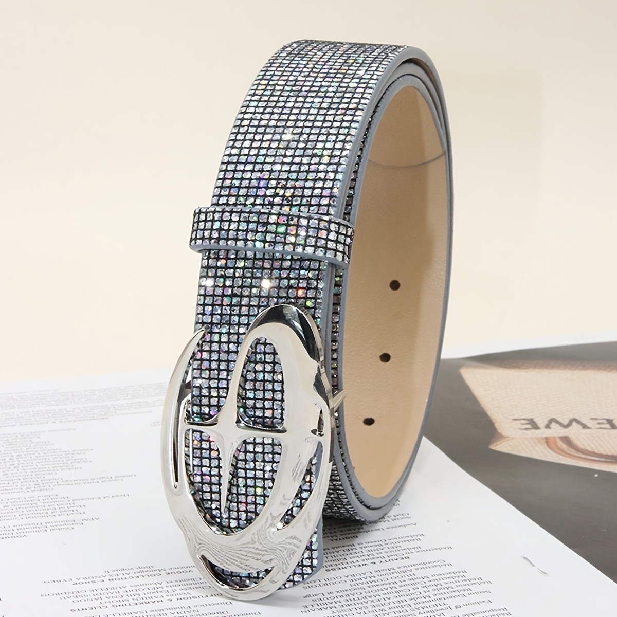 E-shop Damen Pailletten Gürtel Funkelnder Diamantförmiger Fließender Gläser Gürtel, Geeignet für Lässigen Schmalen Taillengürtel, Geeignet Für, Frauen
