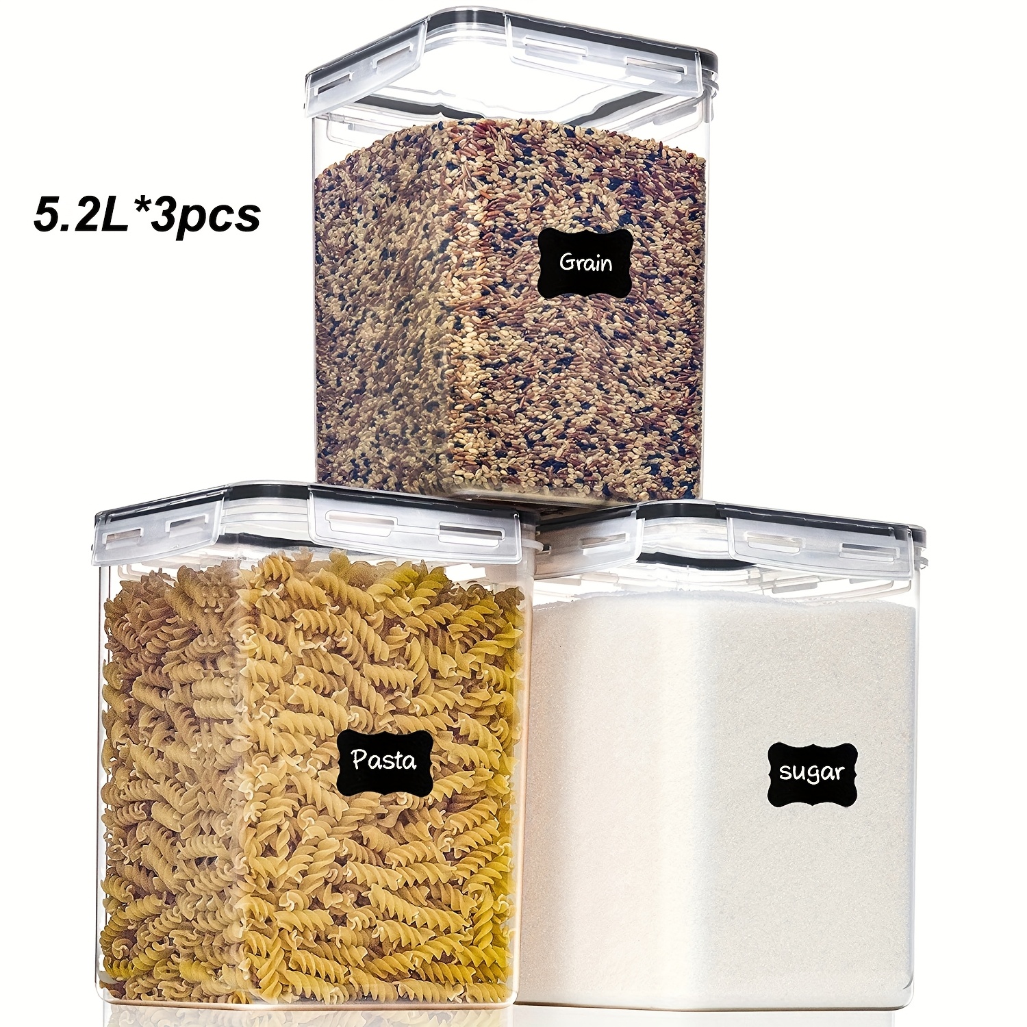 

3pcs Large Food Storage Containers With Airtight 5.2l/176oz, For Flour, Sugar, Baking Supply And Dry Food Storage, Bpa Free Plastic Canisters For Kitchen Pantry Organization, Kitchen Accessories