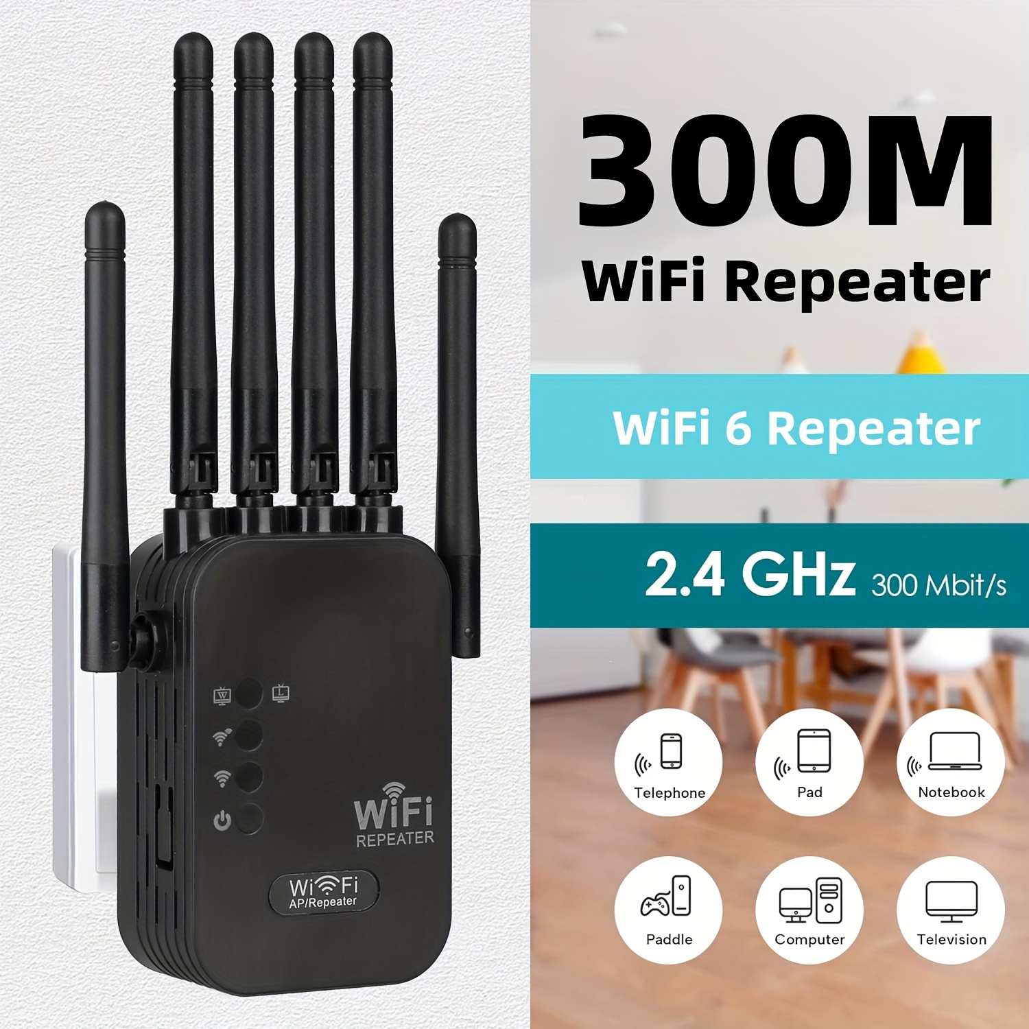Répéteur WiFi 6 Extérieur 2024 - Amplificateur Puissant 6 Antennes, 45 Appareils, 2 Ports Ethernet