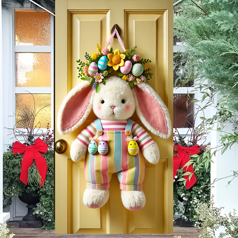 

2d Door Banner 1pc 2d Door Banner, Easter Bunny And Egg Wreath Door Cover, 35.4" X ", Polyester 100%, No Power Needed, With Versatile For Entryway And Room Decor, For Spring