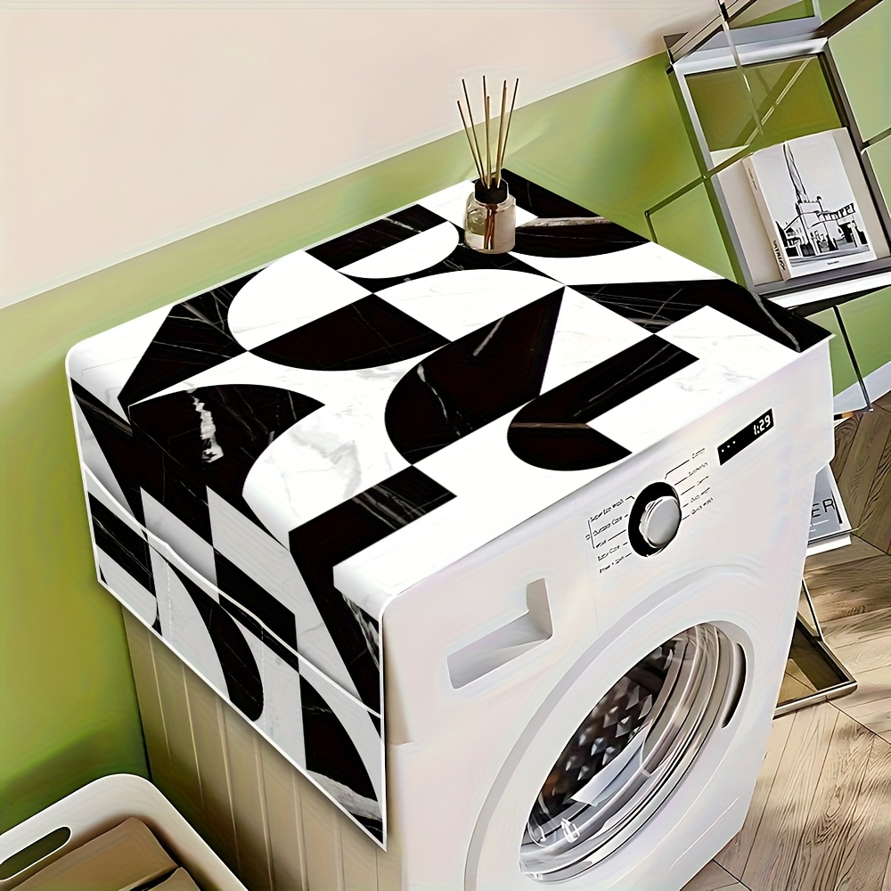 TEMU 1pc Refrigerator Cover/washing Machine Cover/oven Cover, Black And White Geometric Marble Texture Pattern, Modern Minimalist Style, Suitable For