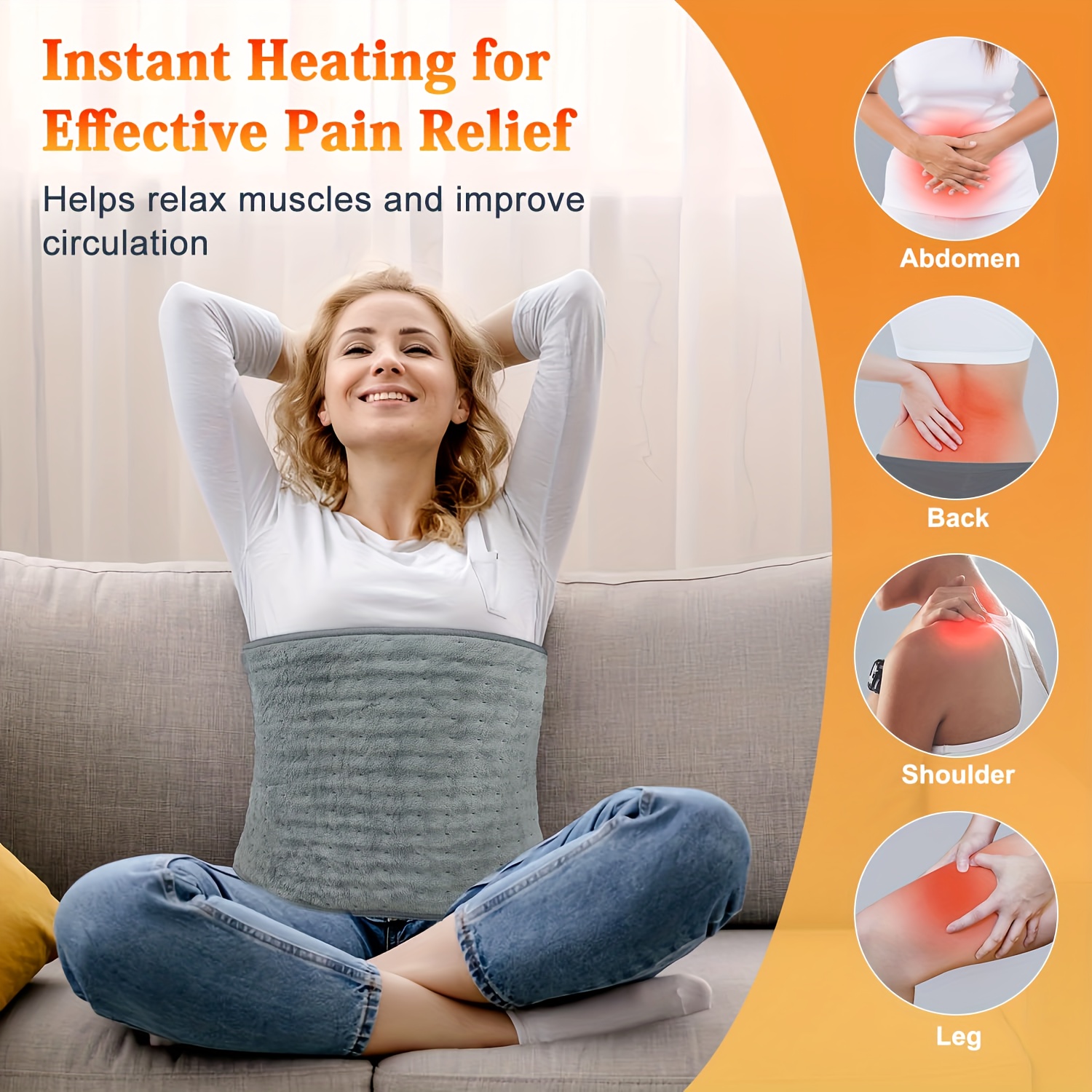 multifunctional heating pad for back, neck and shoulder: multiple heat settings with timer, adjustable strap design, machine washable fleece fabric,   protection and auto shutoff,   an everyday essential for anyone Product details 5