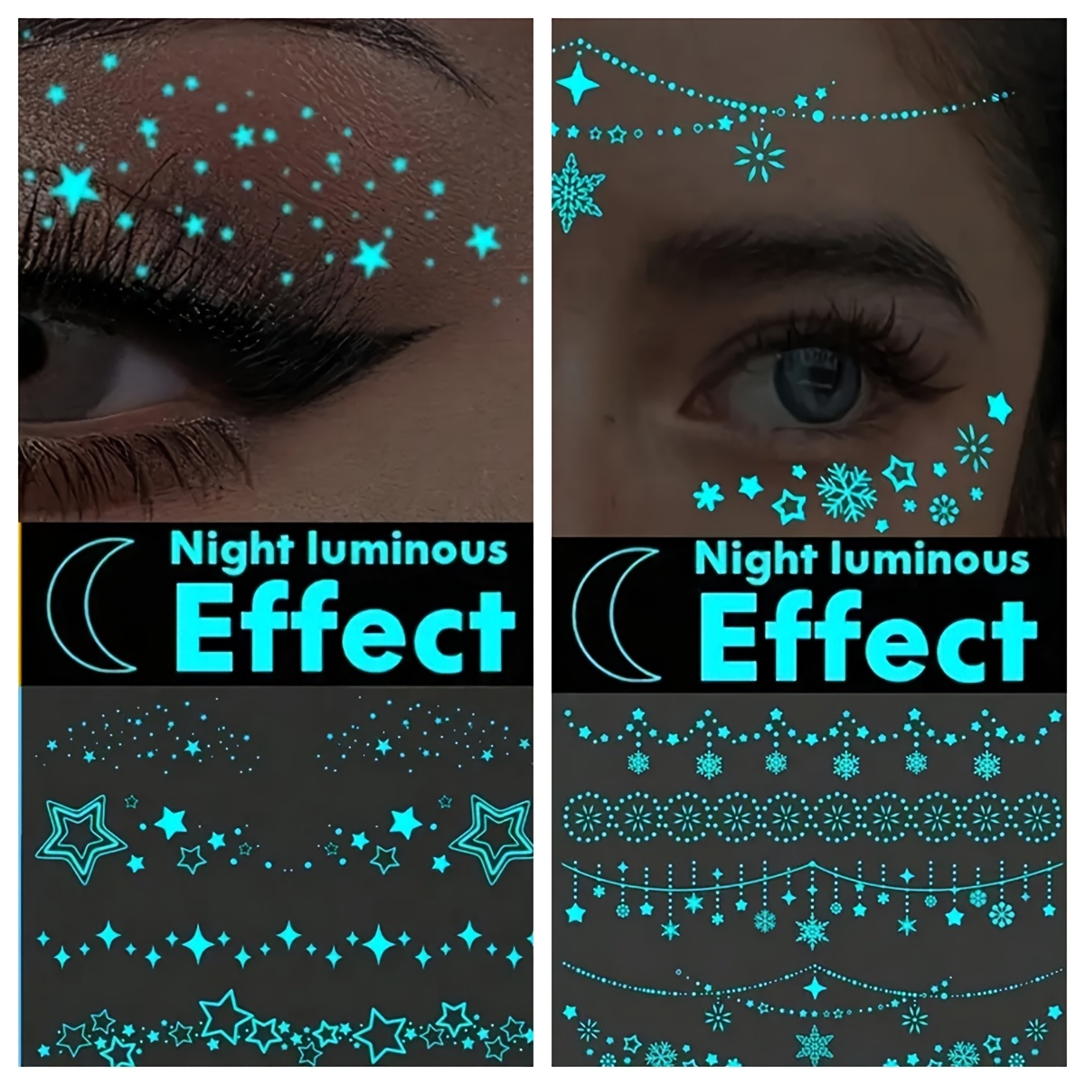 Image of 2 Sheets -the- Ink Luminous Star Eye Tattoo Sticker - Design, Waterproof Fake Tattoo For , Lasts 2-5 Days, Covers, Ideal For , Wrists, Shoulders, Legs, Waist, Neck, Festive Decoration | Glowing Tattoo
