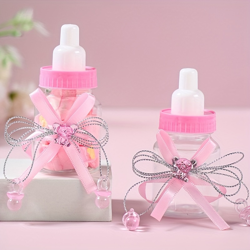 12-Pack Baby Shower Birthday Favors, Plastic Bottle Set with Bow,  Gender Reveal Party Gifts, Newborn Treat Boxes, No Electricity