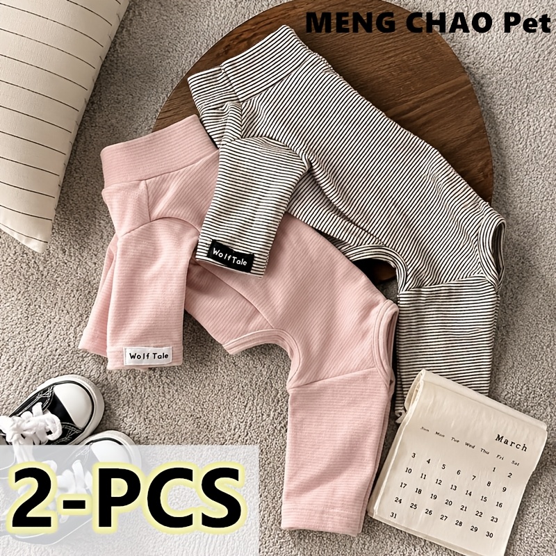 TEMU 2pcs Set Autumn And Winter Dog Striped Pajamas, Thermal Underwear, Dog Shirt, Puppy Four-legged Jumpsuit, Puppy Cat Nightgown Jumpsuit Suitable