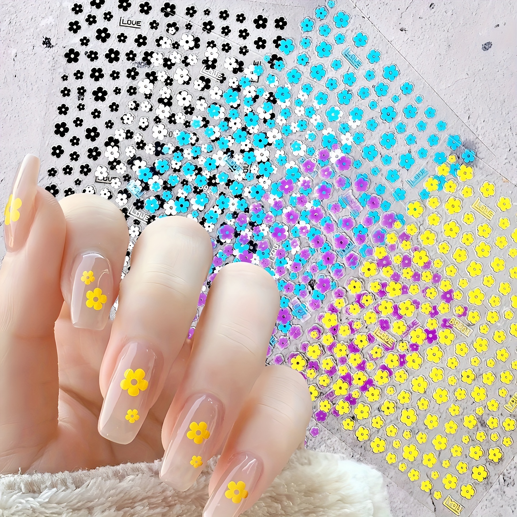 

30-piece Holographic Floral 3d Nail Art Stickers - Glossy, Self-adhesive Decals In Vibrant Colors For Women & Girls