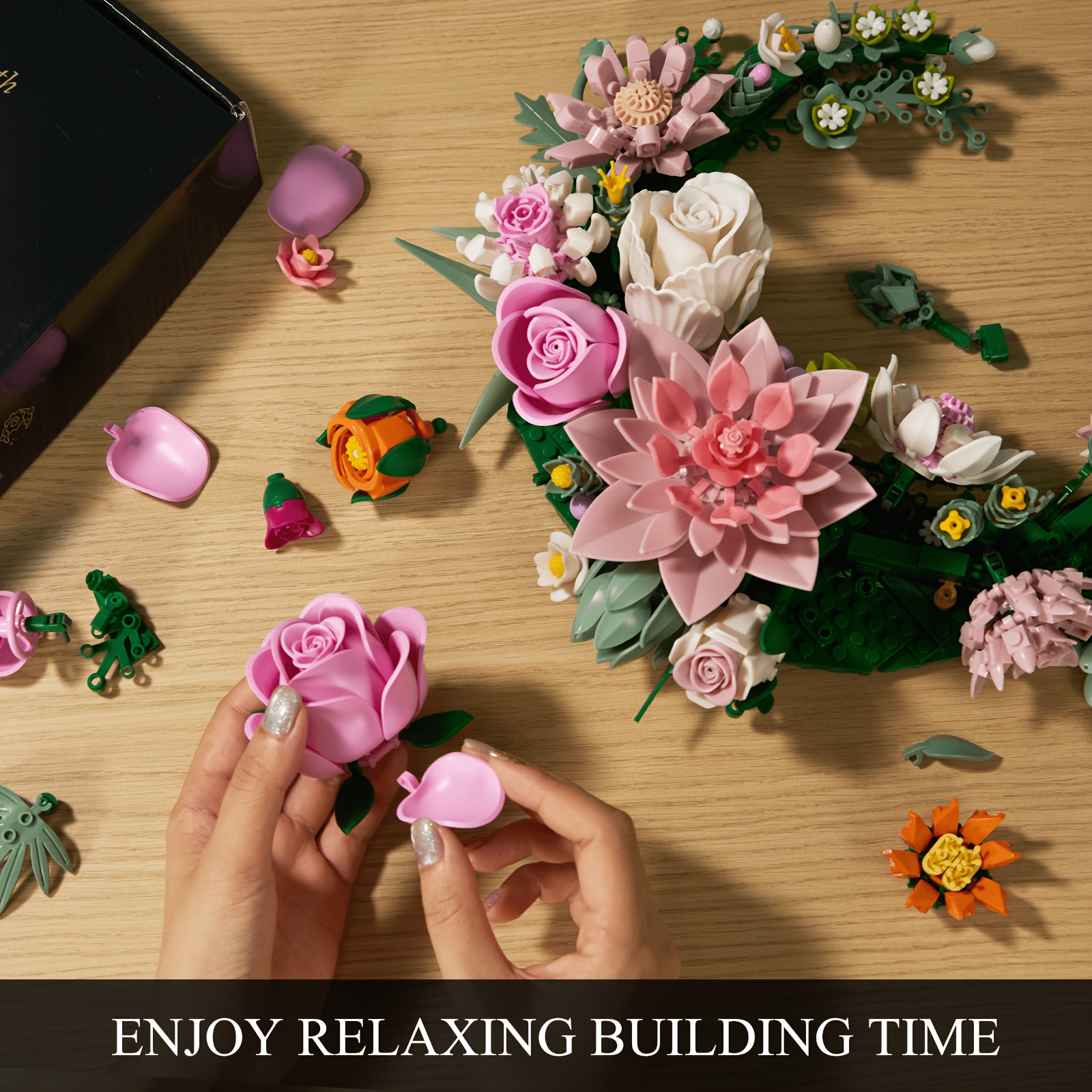 Pink Moon Flower Building Set, Dahlia Rose Bouquet Gift